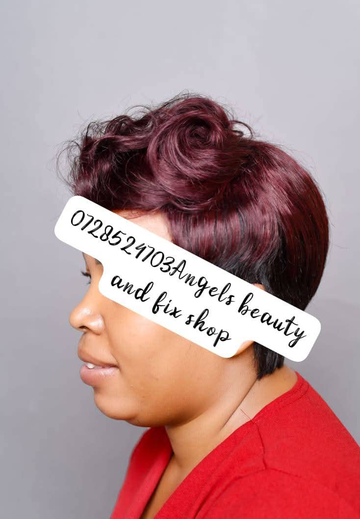 Human Pixie Wig — Burgundy